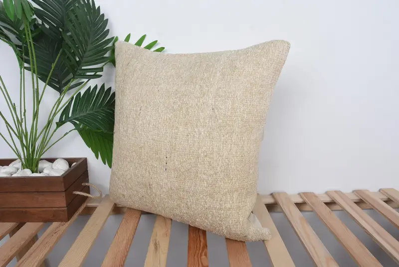 Boho Pillow Sham Cover, Boho Pillow, Southwestern Cushion Case, Aesthetic Cushion, Pillow, 20x20 Beige Pillow Sham, Kilim Cushion Sham - 5