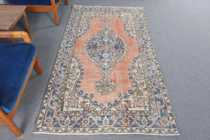 3,6x6,8 ft türkischer Teppich, Vintage-Teppich, blau-orangefarbener Ombré-Teppich - 1