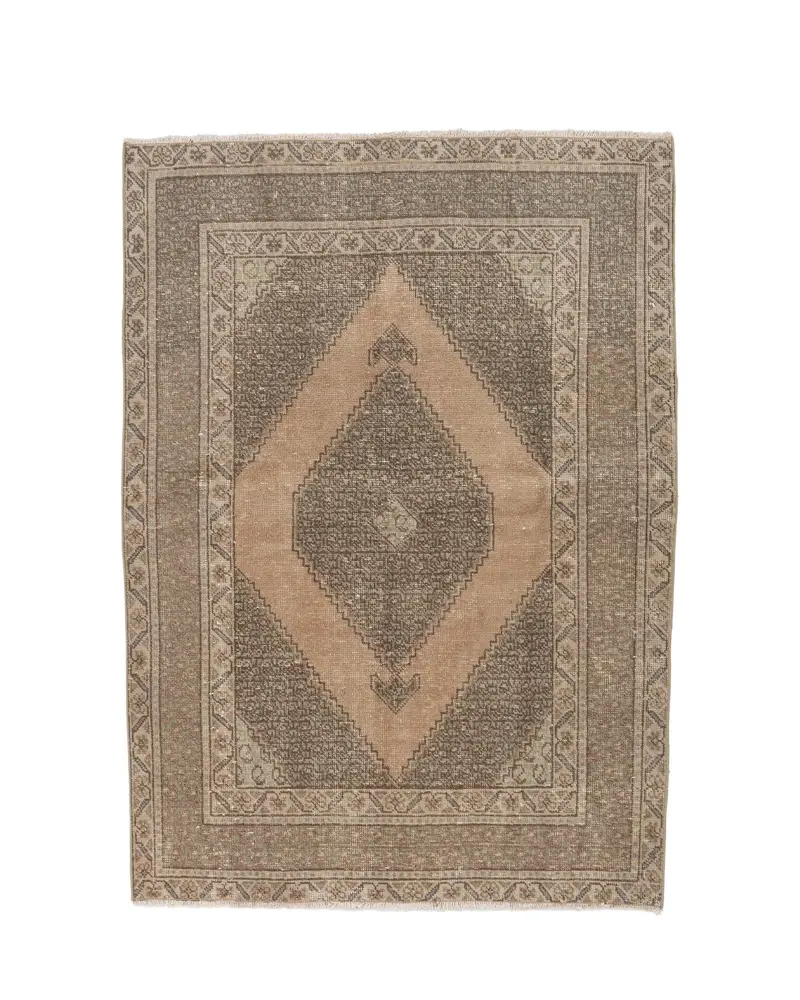 Yeşil ve Sarı Halı, 4x6 ft Çiçek ve Geometrik Tasarım