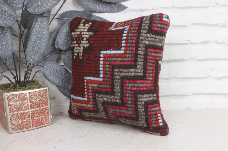 Pillow for Sofa, Vintage Kilim Throw Pillow, 12x12 Purple Cushion Cover, Boho Chic Cushion, Cushion, Kilim Pillow, Tribal Pillow Case - 3