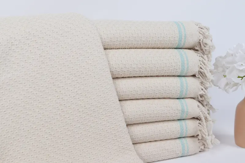 Embroidered Beach Towel Mint Striped, Personalized Turkish Cotton, 36x67 Inches