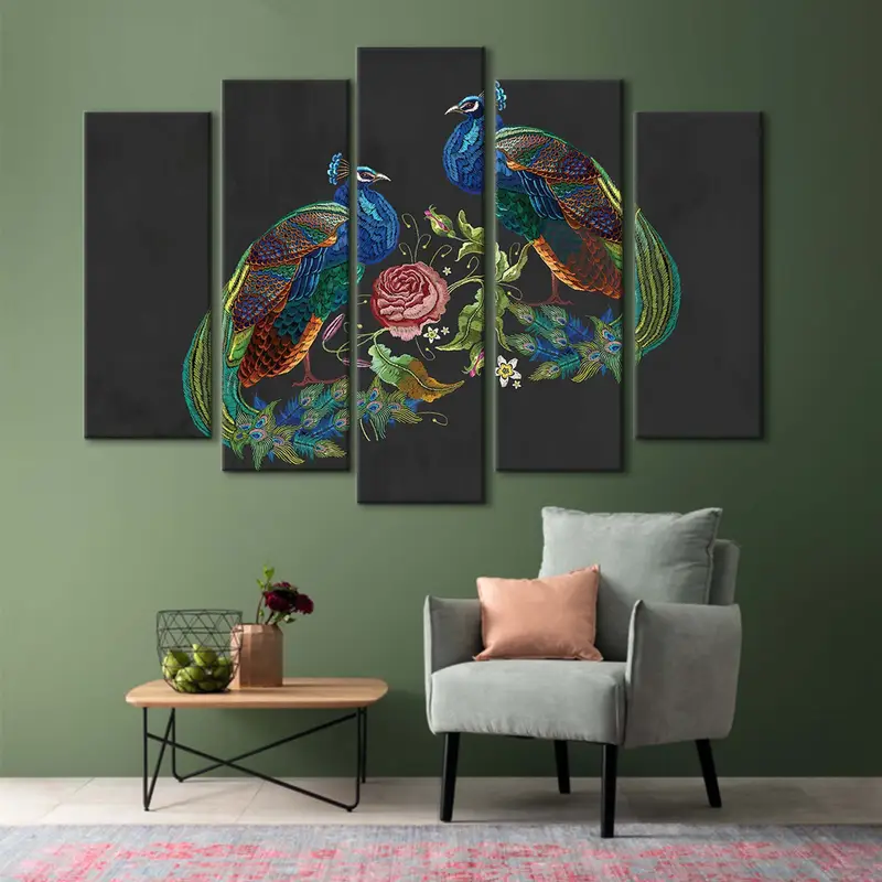 Decoración de lona de pavo real, arte de pared de rosas, estampado de lona de pavo real, decoración de la pared de animales, pintura de lona de pavos reales, hermoso arte de pared, lienzo de pájaros - 6