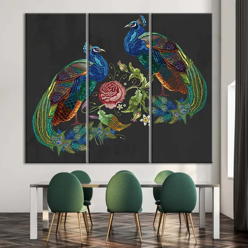 Decoración de lona de pavo real, arte de pared de rosas, estampado de lona de pavo real, decoración de la pared de animales, pintura de lona de pavos reales, hermoso arte de pared, lienzo de pájaros - 1