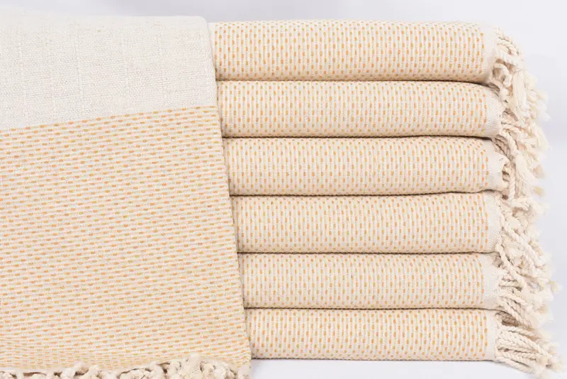 Monogrammed Beach Towel Turkish Organic Cotton Mustard Polka Dot, 70x40 Inches