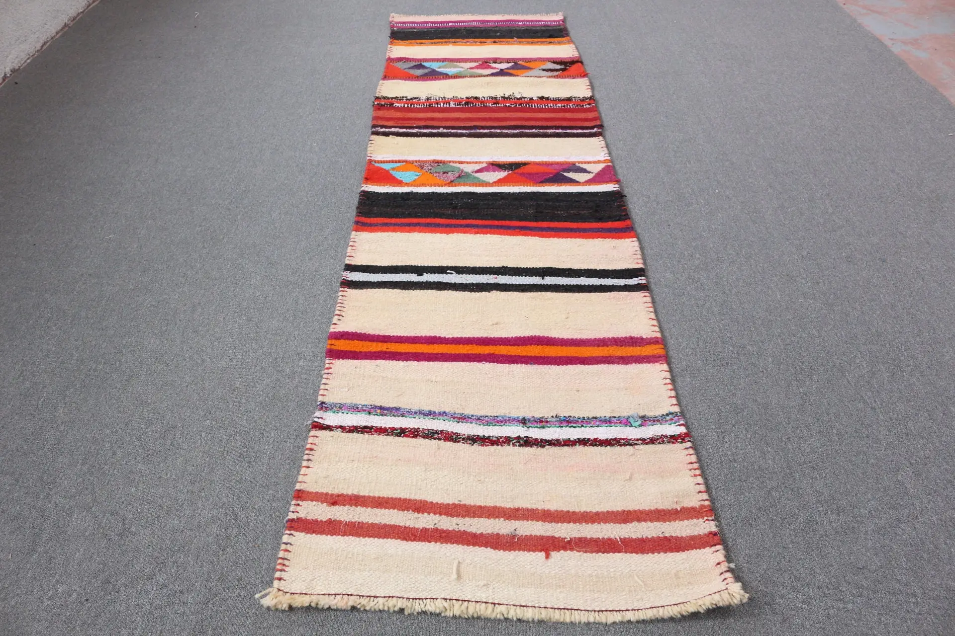 2,8x10,3 ft türkischer Teppich, Vintage Läuferteppich, rot weißer Ikatteppich - 1