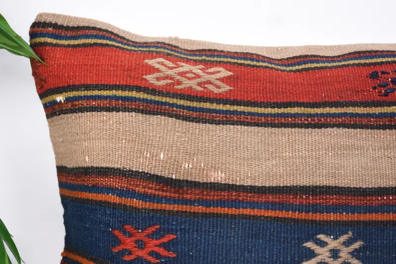 Handmade Kilim Cushion, Ethnical Kilim Rug Pillow, Meditation Cushion Cover, Vintage Kilim Throw Pillow, Pillow Sham, 20x20 Blue Pillow Sham - 2