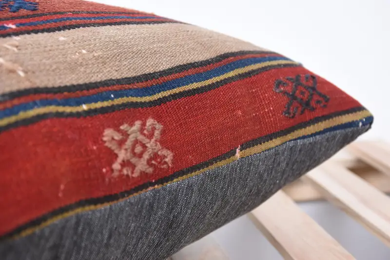 Handmade Kilim Cushion, Ethnical Kilim Rug Pillow, Meditation Cushion Cover, Vintage Kilim Throw Pillow, Pillow Sham, 20x20 Blue Pillow Sham - 7