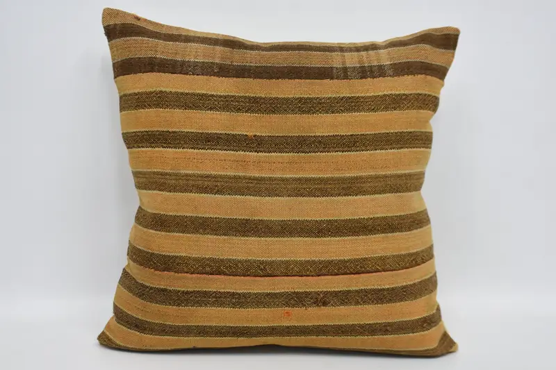Pillow Case, Authentic Cushion Cover, Ethnical Kilim Rug Pillow, Oriental Cushion Case, Turkish Kilim Pillow, Boho Pillow, 24x24 Orange Pillow Sham - 1