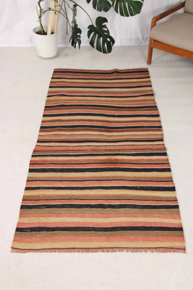 3.3x7.1 ft Accent Vintage Turkish Rug, Brown Animal Print Wool Rug - 1