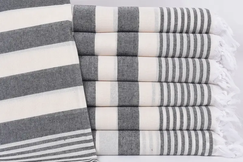 Beach Towel Family Gift, 67x36 Inches, Red-Black Stripe, Organic Cotton