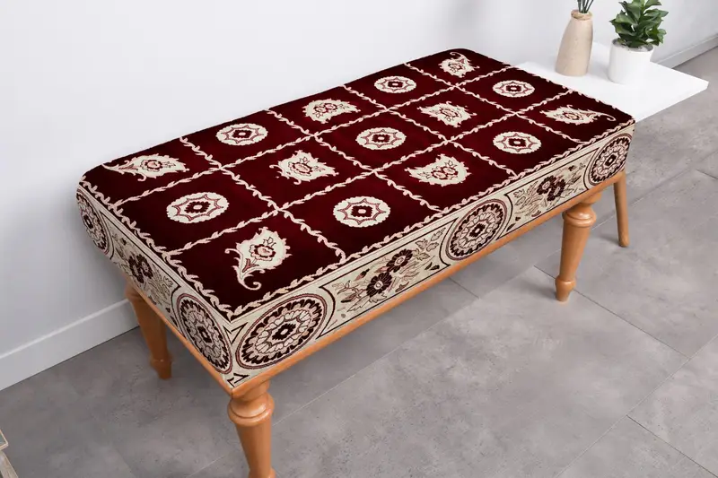 キリム風パターンのモジュール式ベージュオットマン、ソファセット