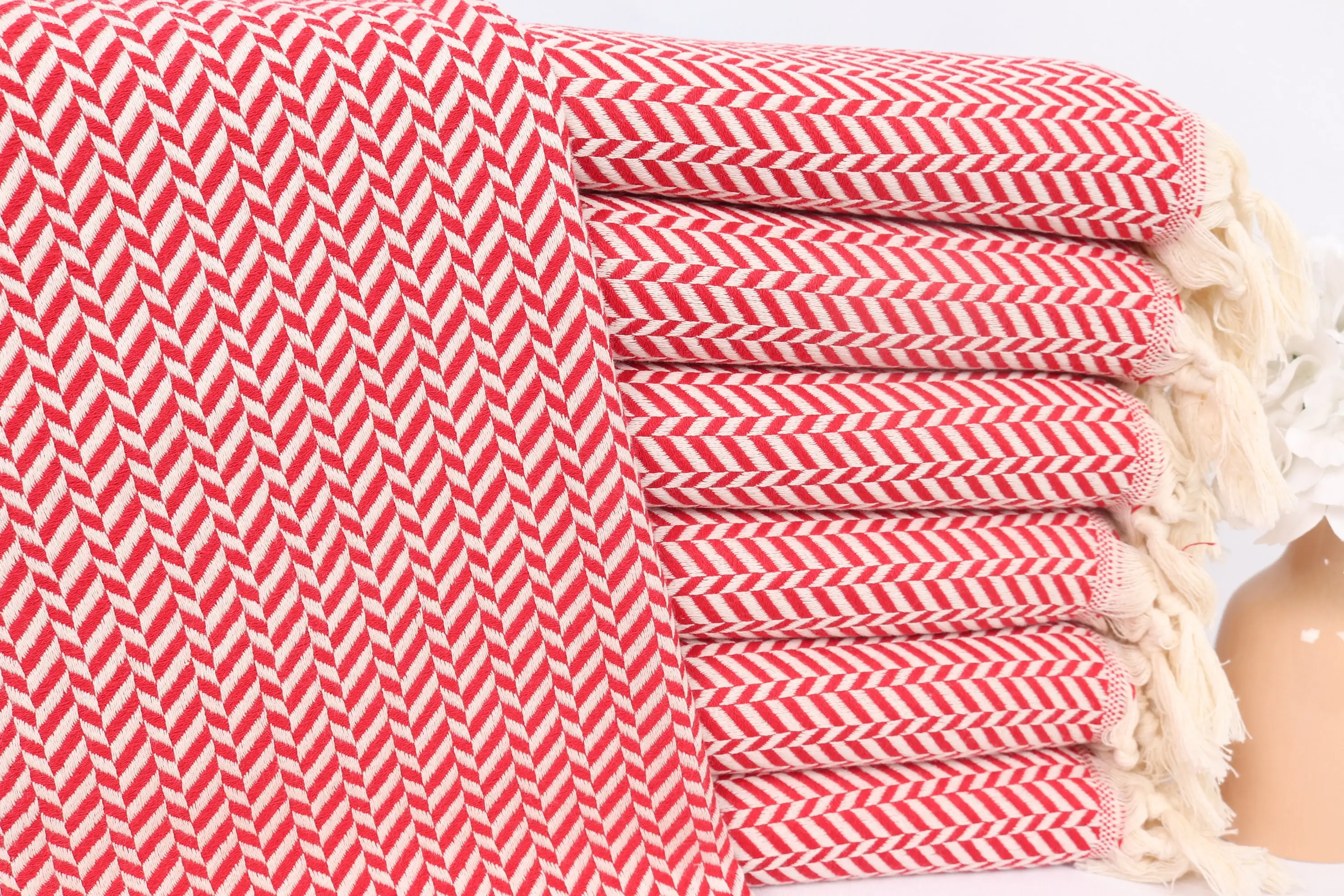 Chevron Hand Towel Red Cotton, 18x36 Inches, Bachelorette Gift - 1