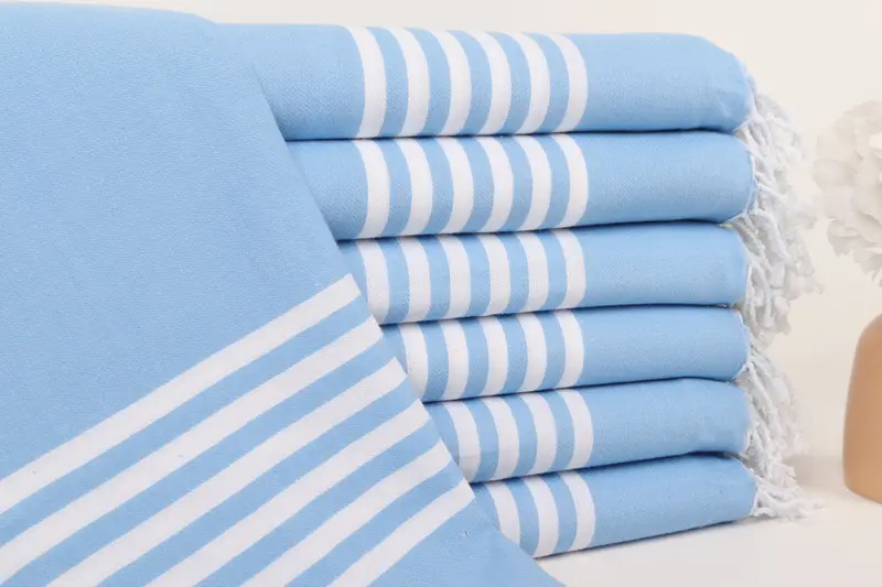 Turkish Beach Towel Personalized Baby Blue Striped, 40x71 Inches