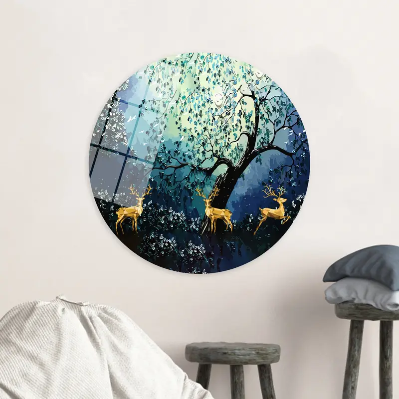 豪華な鹿ゴールド抽象ツリーフォレストキャンバスプリント