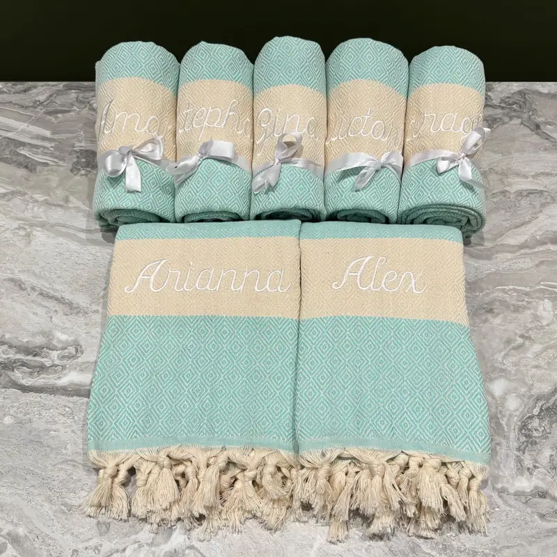 Personalized Turkish Cotton Beach Towel Beige, 40x71 Inches