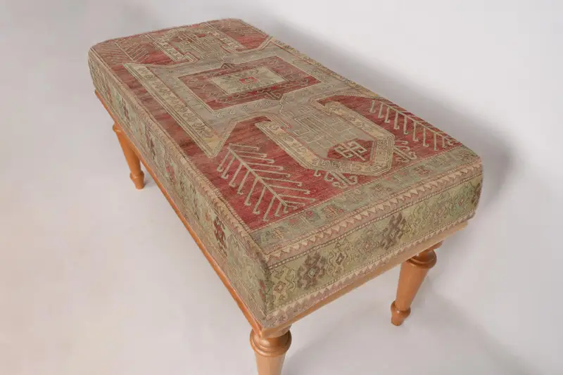 モジュール式キリム風オットマン、ベージュ & ブラウン ウールブレンド オットマン