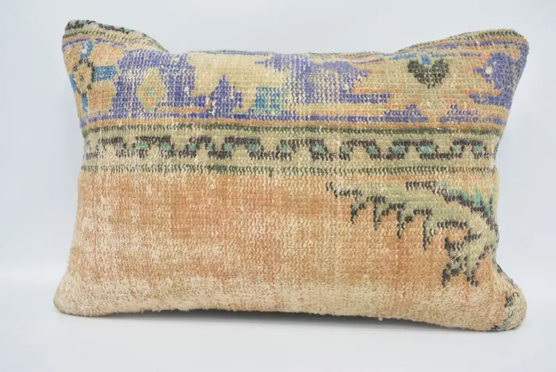 Turkish Corner Cushion, Vintage Kilim Pillow, Pillow, Interior Designer Pillow, Ikat Pillow Cover, Turkish Pillow, 16x24 Blue Pillow Sham - 1