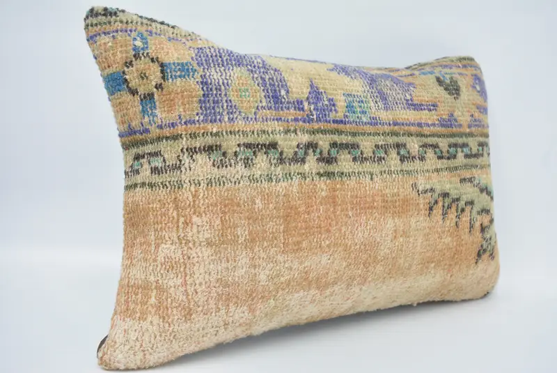Turkish Corner Cushion, Vintage Kilim Pillow, Pillow, Interior Designer Pillow, Ikat Pillow Cover, Turkish Pillow, 16x24 Blue Pillow Sham - 3