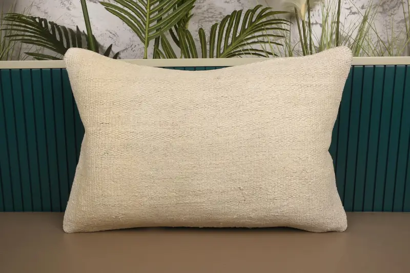 White Turkish Geometric Cushion Cover, 16x24 inch Art Deco Gift Pillow Cover - 1
