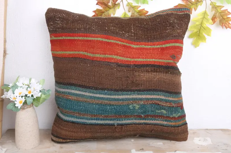Vintage Pillow, 18x18 Brown Cushion Cover, Cushion, Sustainable Cushion Cover, Ethnic Cushion Case, Pillow for Couch, Gift Pillow, Car Pillow Sham - 2