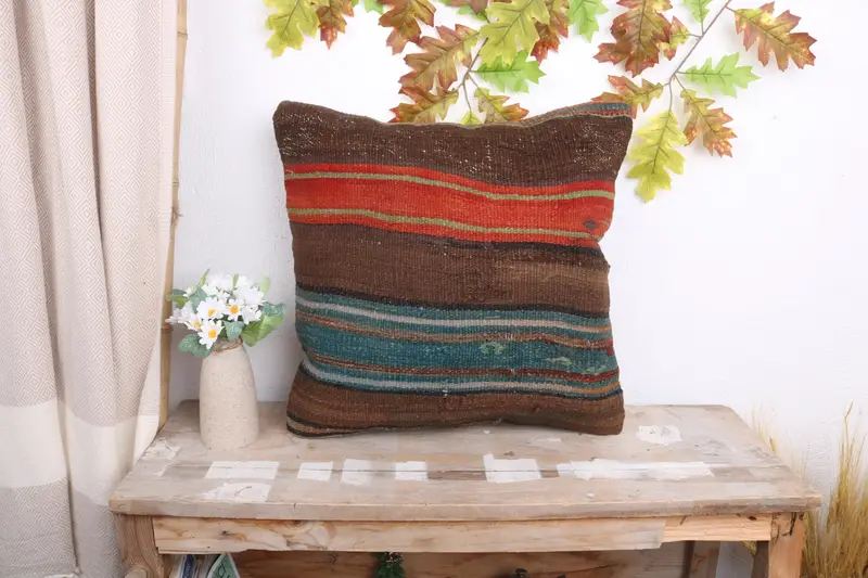 Vintage Pillow, 18x18 Brown Cushion Cover, Cushion, Sustainable Cushion Cover, Ethnic Cushion Case, Pillow for Couch, Gift Pillow, Car Pillow Sham - 1