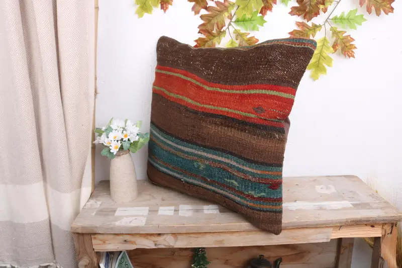Vintage Pillow, 18x18 Brown Cushion Cover, Cushion, Sustainable Cushion Cover, Ethnic Cushion Case, Pillow for Couch, Gift Pillow, Car Pillow Sham - 4