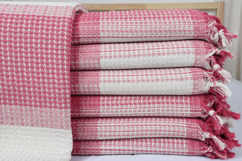 92x88 Cotton Striped Towel, Woven Blanket, Monogram Blanket, Turkish Cotton Throw Blanket, Personalized Blanket, Personalized Gift - 1