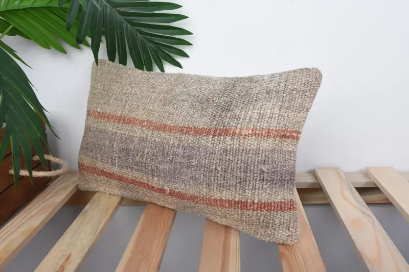 Ethnical Kilim Rug Pillow, Vintage Cushion Cover, Vintage Kilim Pillow, Turkish Pillow, Southwestern Pillow, Cushion Cover, 8x16 Beige Cushion Case - 5