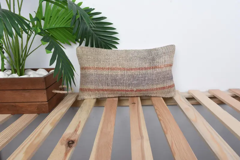 Ethnical Kilim Rug Pillow, Vintage Cushion Cover, Vintage Kilim Pillow, Turkish Pillow, Southwestern Pillow, Cushion Cover, 8x16 Beige Cushion Case - 1