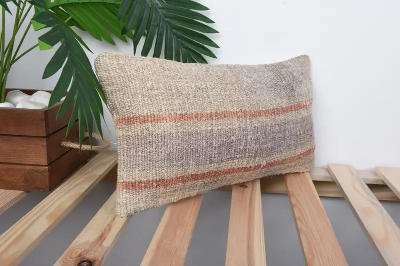 Ethnical Kilim Rug Pillow, Vintage Cushion Cover, Vintage Kilim Pillow, Turkish Pillow, Southwestern Pillow, Cushion Cover, 8x16 Beige Cushion Case - 4
