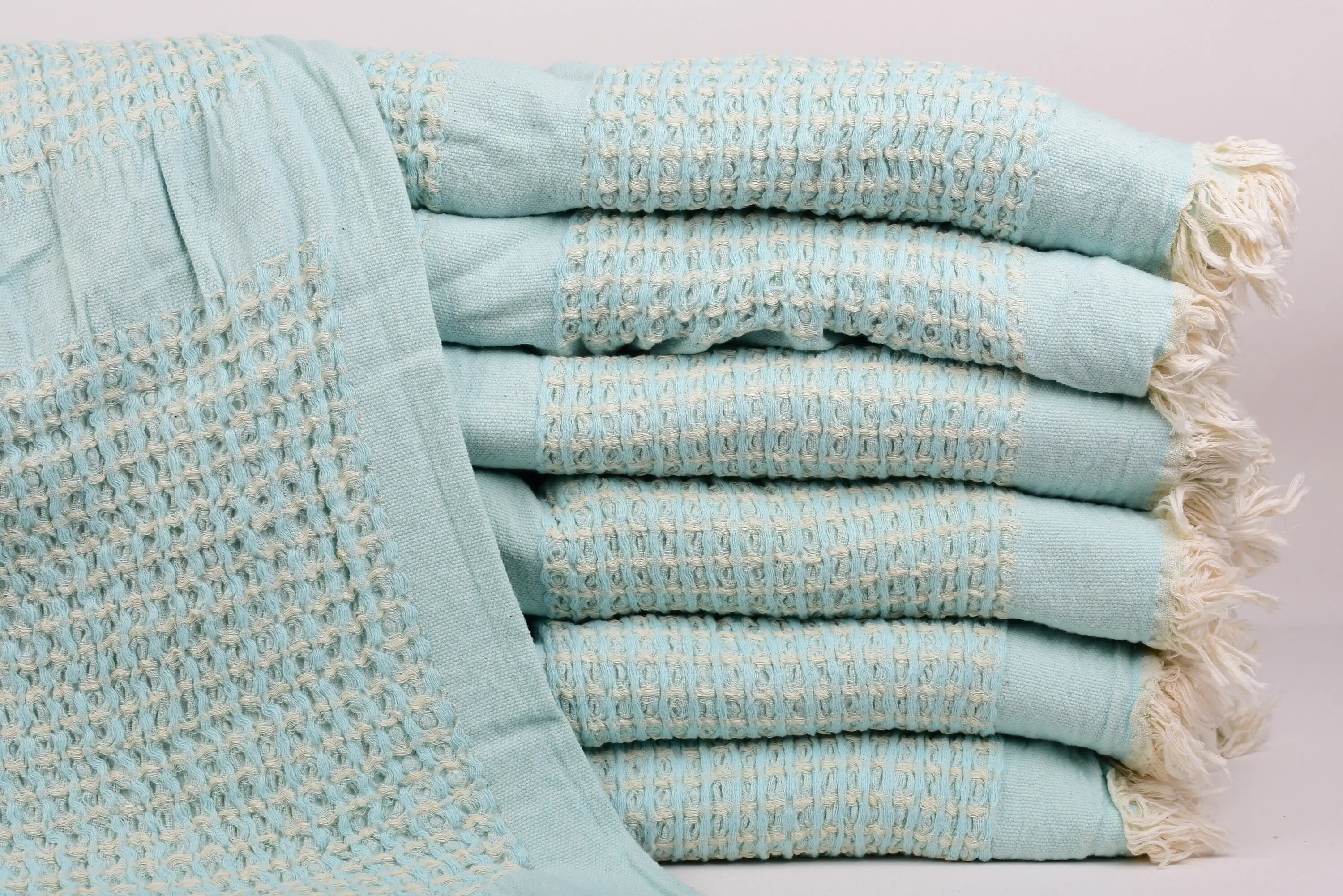 Personalized Mint Waffle Blanket, 83x79, Organic Cotton, Geometric - 1