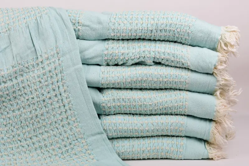 Personalized Mint Waffle Blanket, 83x79, Organic Cotton, Geometric