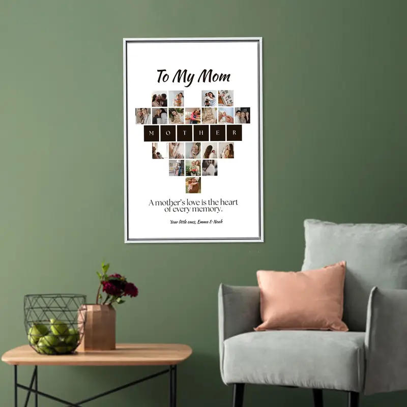 Custom Mother Letter Canvas Print: Personalized Photo Collage Wall Art, Modern Home Decor - 1