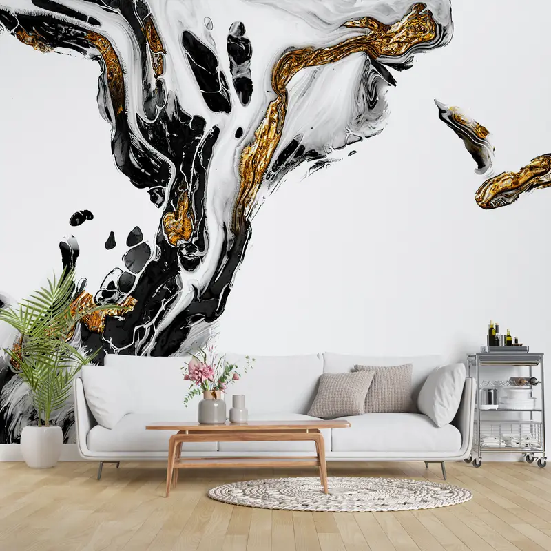 Elegant Gold Shimmery Black Marble Printed Wallpaper