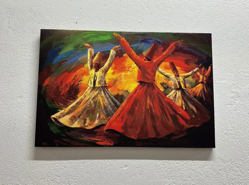 抽象的な旋回ダルヴィッシュ オイル プリント - 鮮やかなキャンバス アート