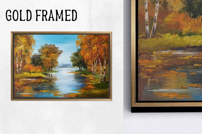 Sonbahar Manzarası Kanvası: Canlı Sonbahar Yaprakları ve Nehir Manzarası