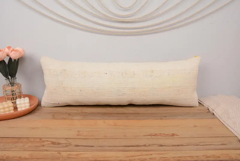 12x36 Beige Pillow Sham, Bolster Pillow Case, Cushion, Aesthetic Pillow Sham, Home Decor Pillow, Ethnical Kilim Rug Pillow, Vintage Pillow - 2