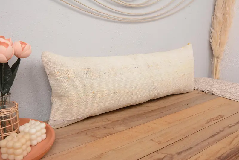 12x36 Beige Pillow Sham, Bolster Pillow Case, Cushion, Aesthetic Pillow Sham, Home Decor Pillow, Ethnical Kilim Rug Pillow, Vintage Pillow - 1