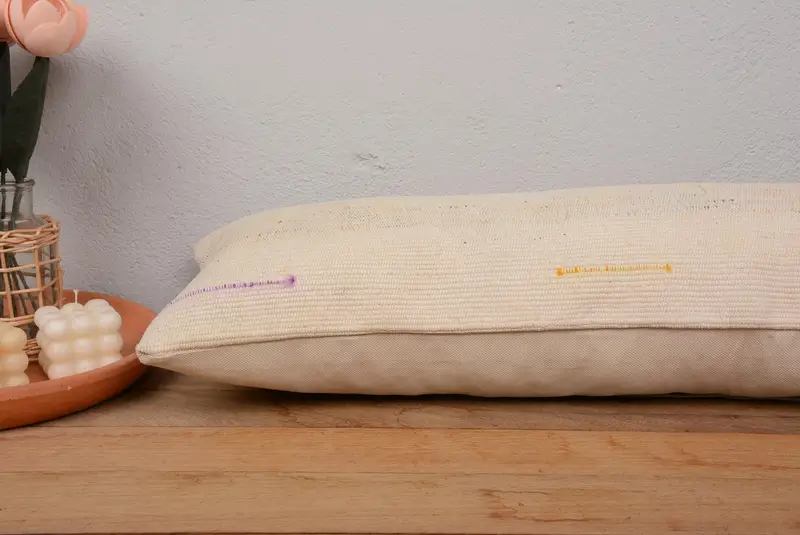 12x36 Beige Pillow Sham, Bolster Pillow Case, Cushion, Aesthetic Pillow Sham, Home Decor Pillow, Ethnical Kilim Rug Pillow, Vintage Pillow - 5