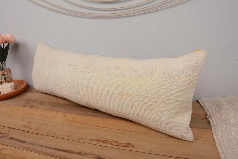 12x36 Beige Pillow Sham, Bolster Pillow Case, Cushion, Aesthetic Pillow Sham, Home Decor Pillow, Ethnical Kilim Rug Pillow, Vintage Pillow - 4