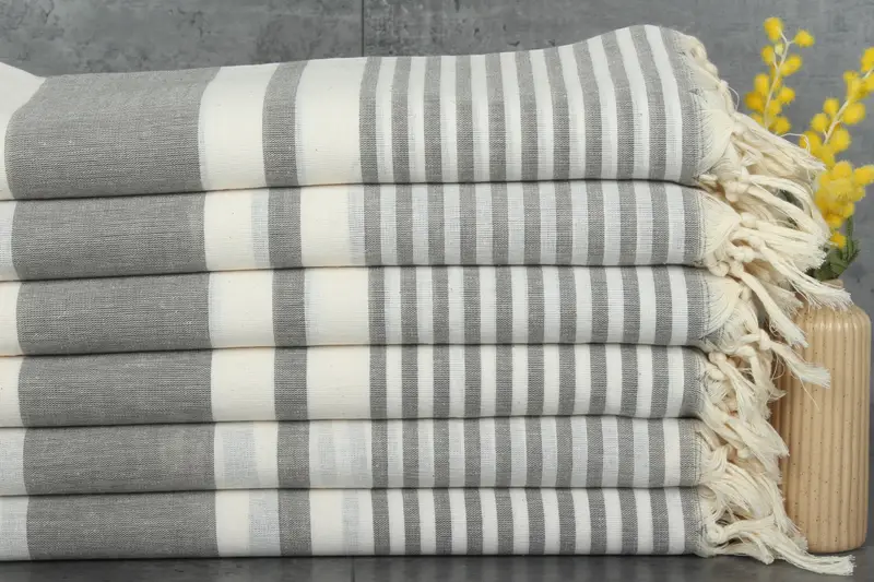 Dark Gray Striped Towel Turkish Organic Cotton, 40x71 Inches