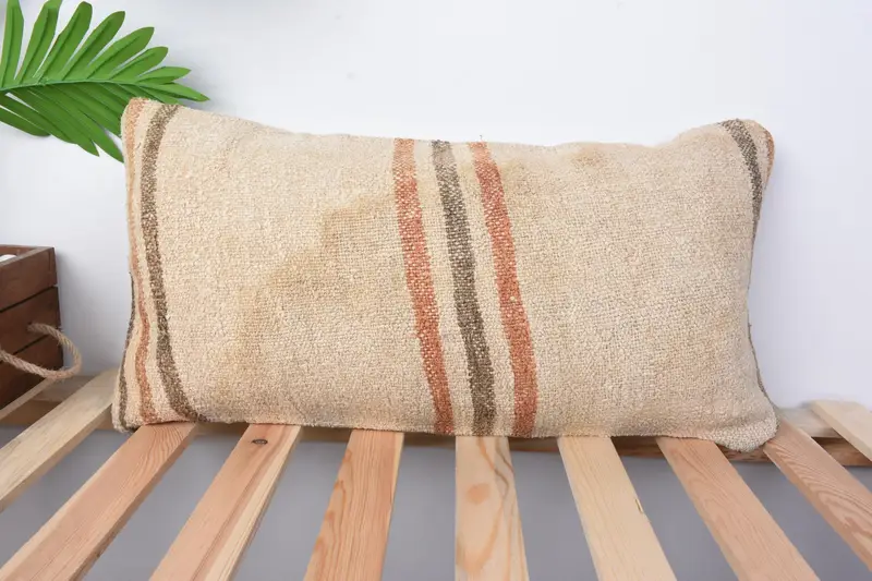 Ethnical Kilim Rug Pillow, Vintage Pillow, 12x24 Beige Pillow Case, Aesthetic Cushion Cover, Handmade Kilim Cushion, Cushion Cover - 1