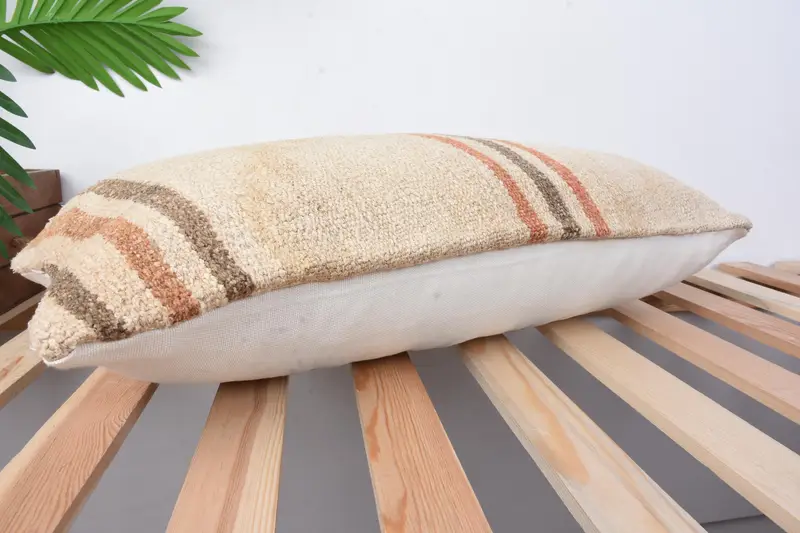 Ethnical Kilim Rug Pillow, Vintage Pillow, 12x24 Beige Pillow Case, Aesthetic Cushion Cover, Handmade Kilim Cushion, Cushion Cover - 6