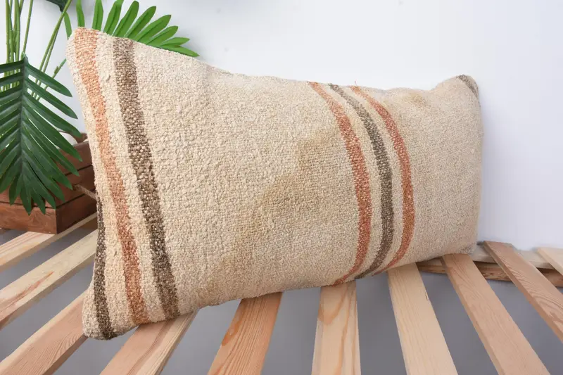 Ethnical Kilim Rug Pillow, Vintage Pillow, 12x24 Beige Pillow Case, Aesthetic Cushion Cover, Handmade Kilim Cushion, Cushion Cover - 5