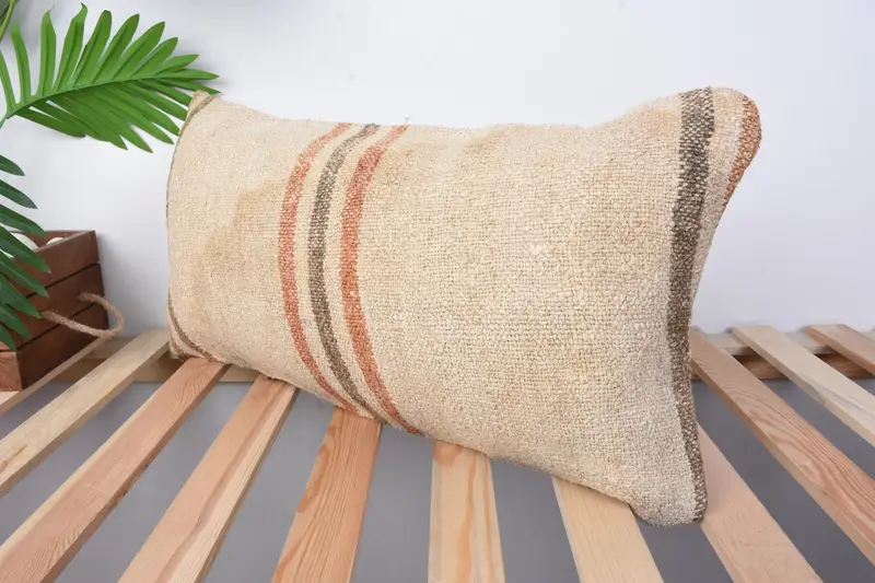 Ethnical Kilim Rug Pillow, Vintage Pillow, 12x24 Beige Pillow Case, Aesthetic Cushion Cover, Handmade Kilim Cushion, Cushion Cover - 4