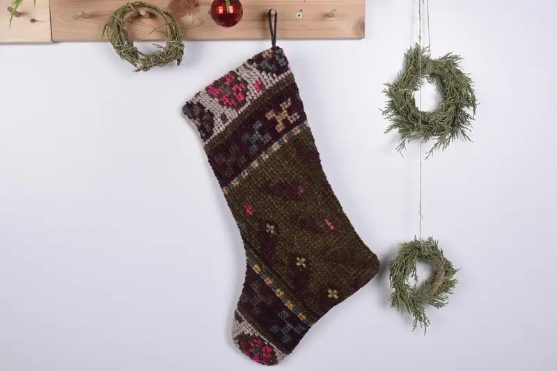Festive Christmas Ornaments Pattern, Durable Kilim Christmas Stocking