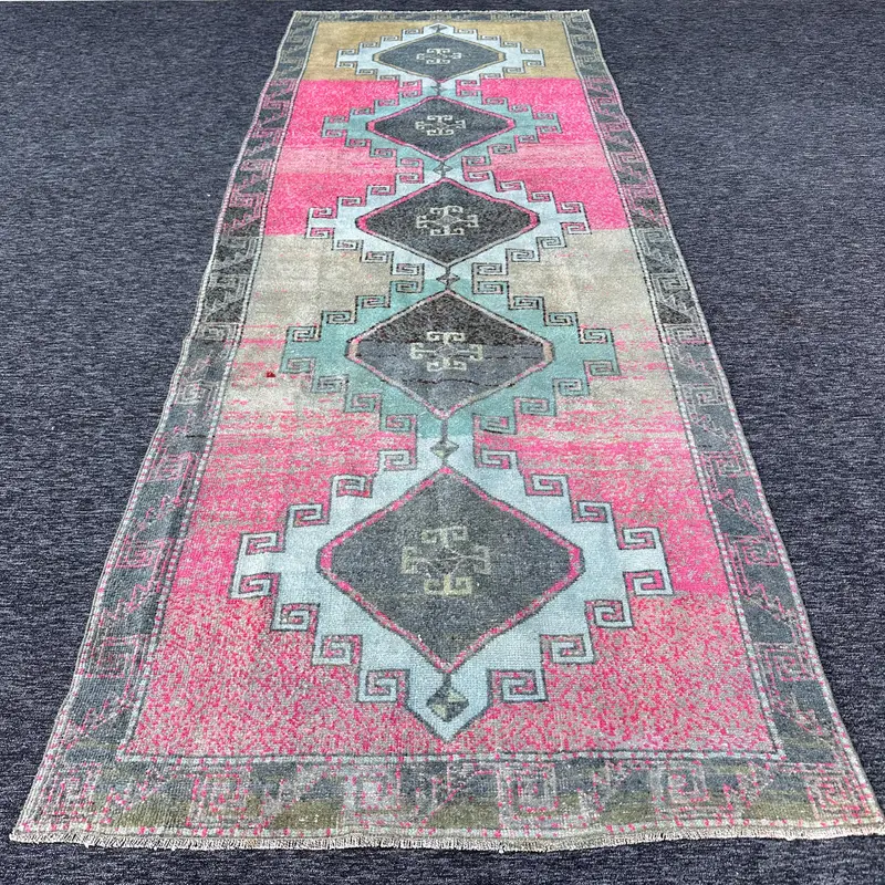 グリーン & ピンク ラグ、0.4x12.1 フィート ボタニカル ガーデン