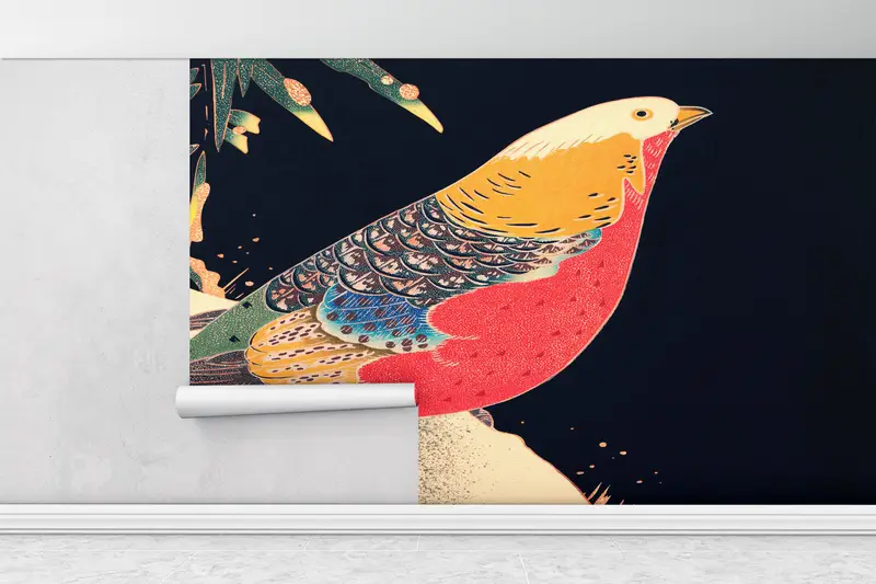 Japanese Art Bird Canvas, 3d Wall Paper, Modern Wall Paper, Wall Paper Peel and Stick, Japanese Wall Art, Bird Wall Print, - 1