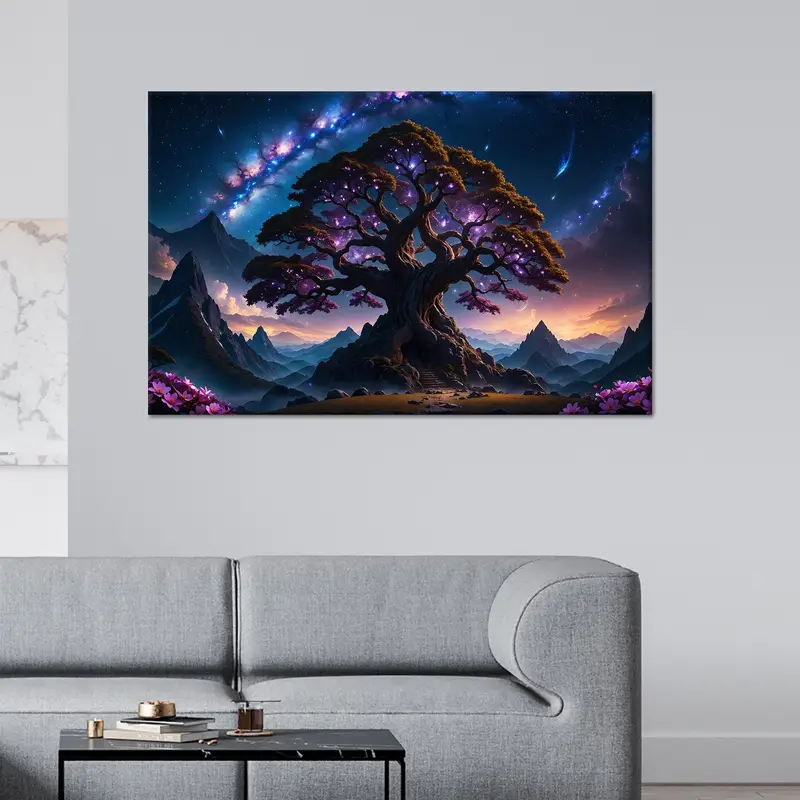 Encantador lienzo de árbol surrealista: arte abstracto para tu espacio