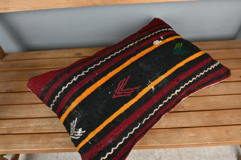 Kilim Pillow Cover, Handmade Kilim Cushion, 16x24 Brown Pillow, Pillow, Pillow for Couch, Sofa Bolster Cushion Cover, Lounge Throw Pillow Sham - 2
